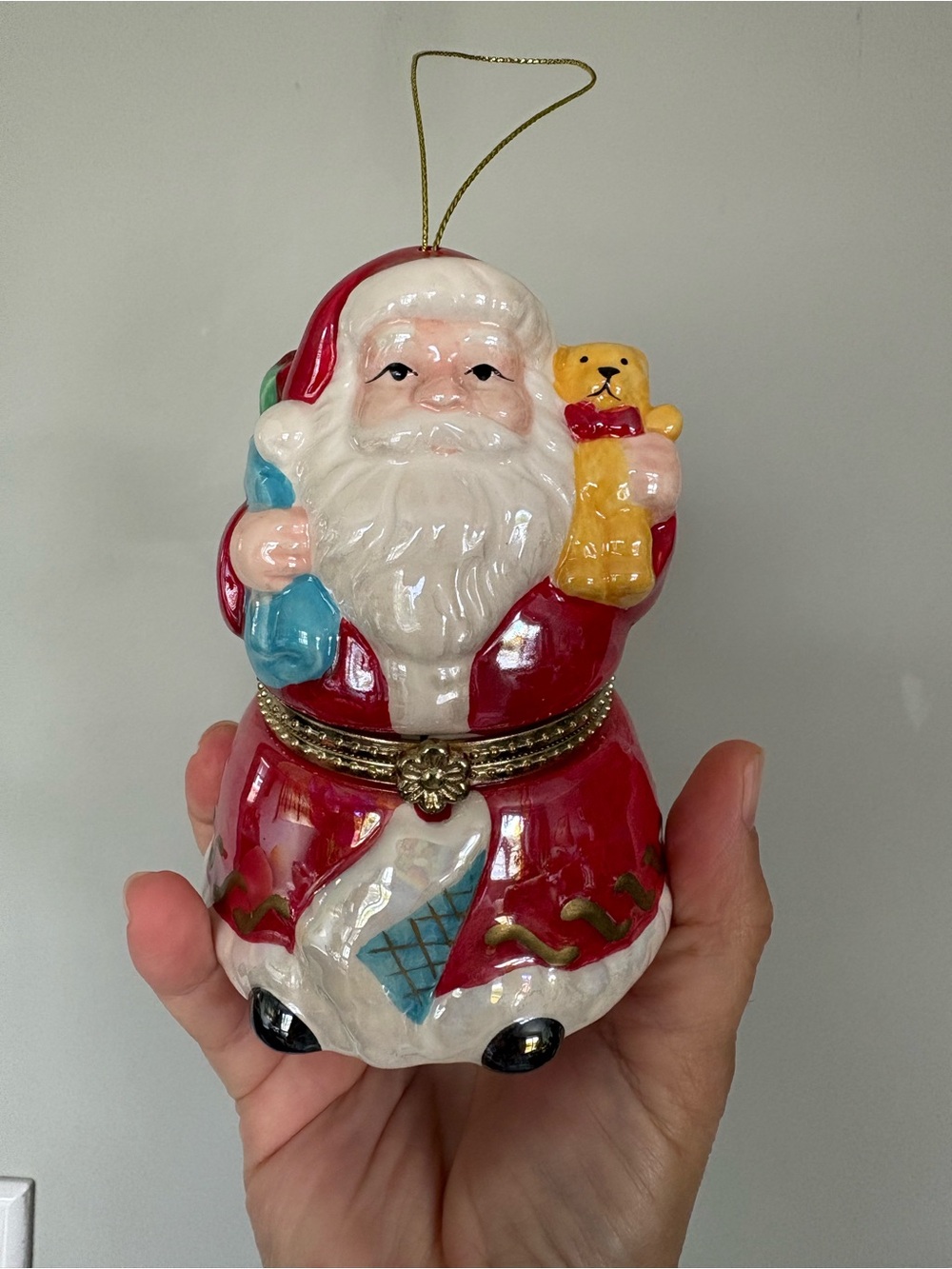 🎄 Vintage Musical Santa Hinged Trinket Box Ornament 🎅✨